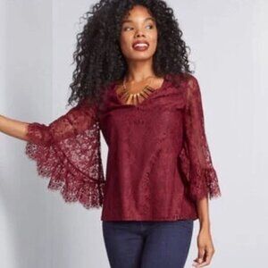 ModCloth Through the Bluebells Red Burgundy Lace Top Size 2X